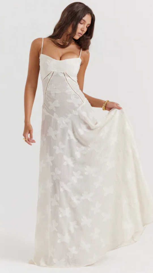 Damen Brautkleid mit Herz Ausschnitt und Spaghettiträgern | Maxi