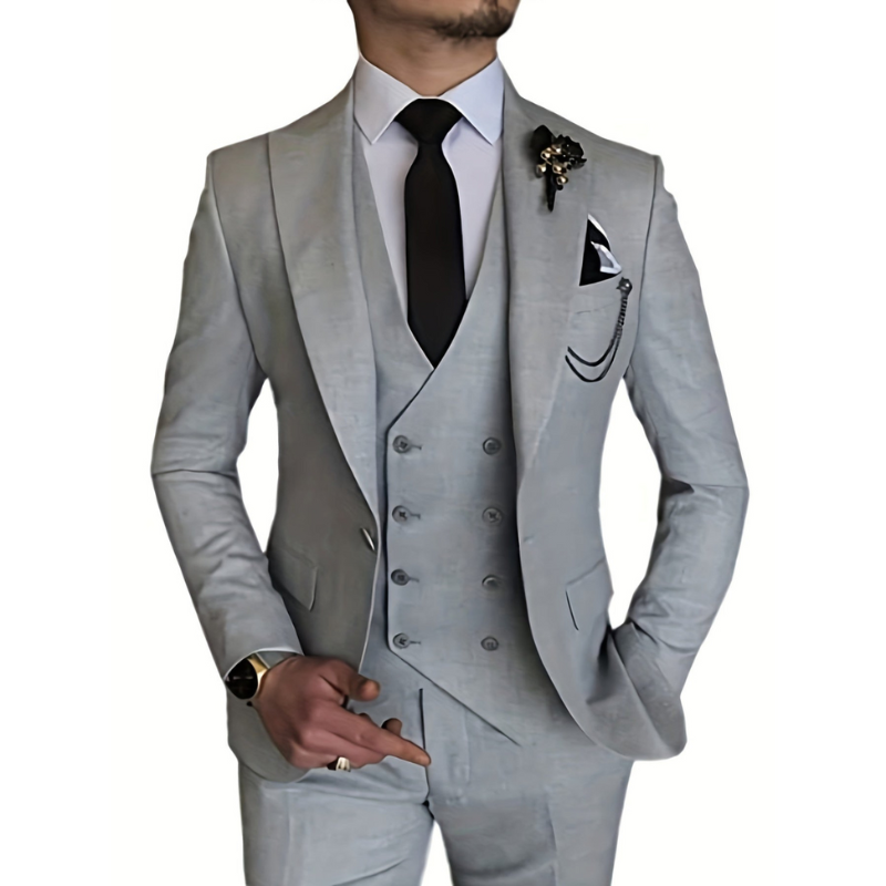 Herren anzug 3-teilig slim fit | Hochzeitsgäste Doppelreihiges Sakko mit Spitzrevers