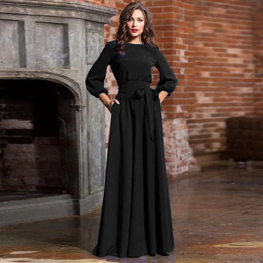 Damen Brautkleid mit Rundhalsausschnitt und Bindegürtel | Maxi