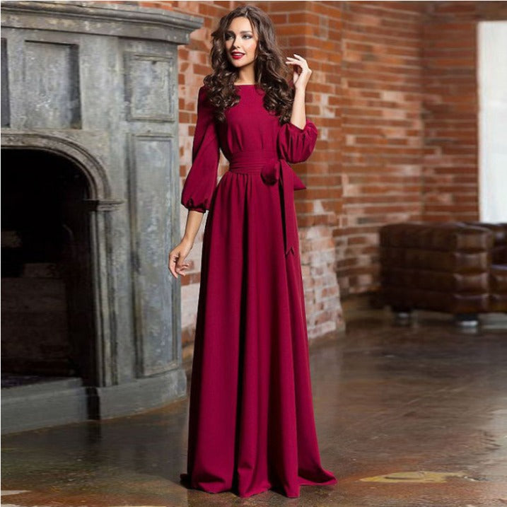 Damen Brautkleid mit Rundhalsausschnitt und Bindegürtel | Maxi