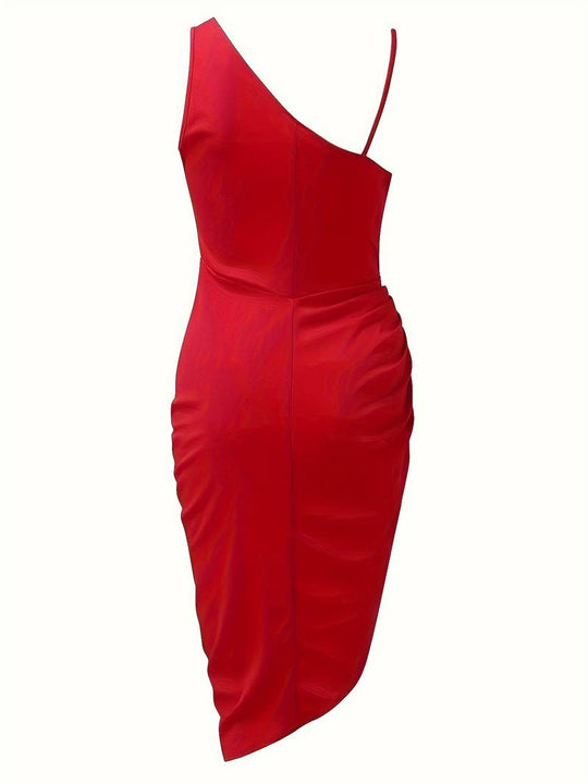 Damen Abendkleid | Drapiertes One-Shoulder Kleid mit Schlitz