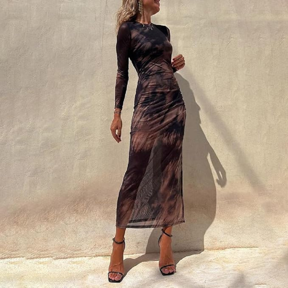 Damen Abendkleid mit Seitenschlitz und Rundhalsausschnitt | Midi