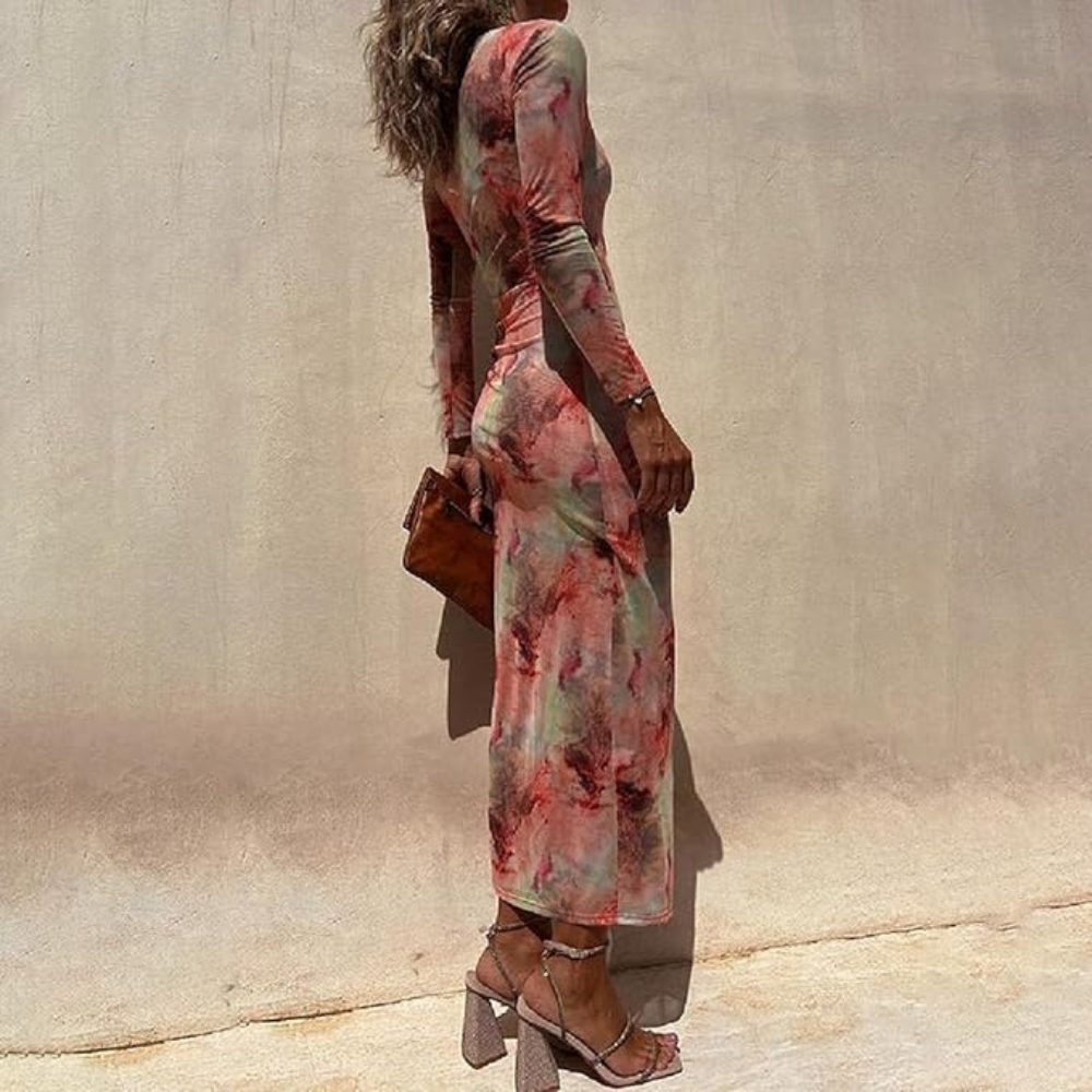 Damen Abendkleid mit Seitenschlitz und Rundhalsausschnitt | Midi