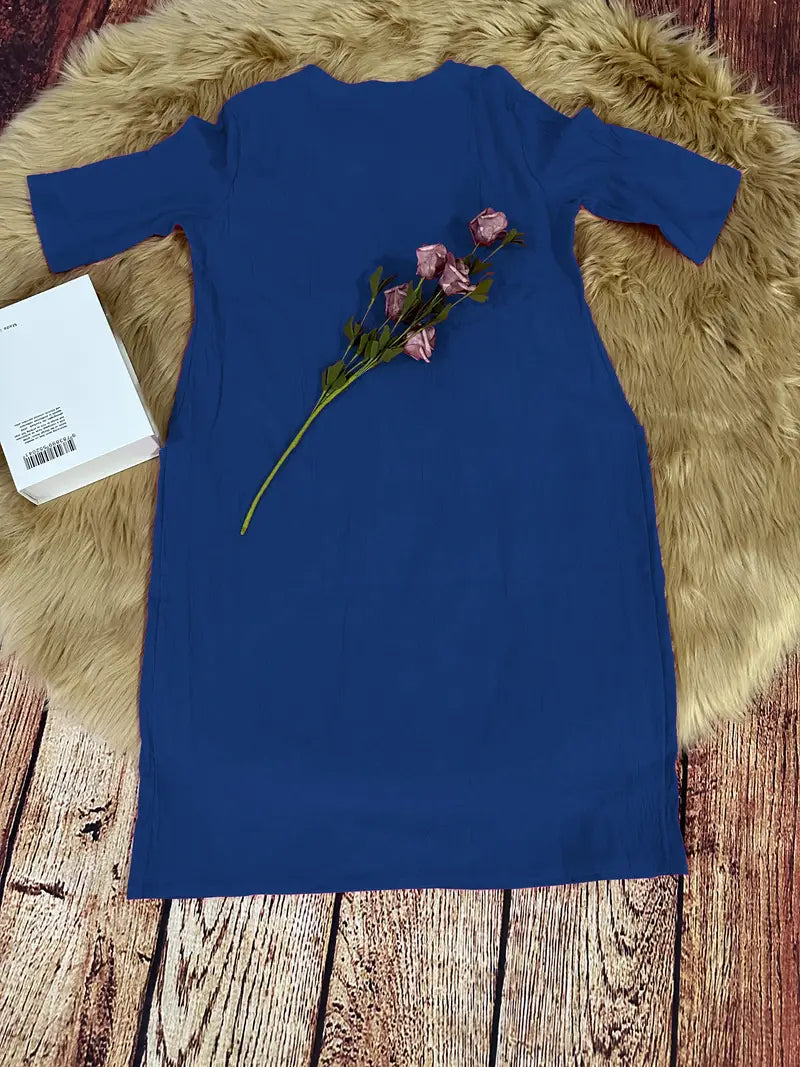 Sophia – Solides Freizeitkleid Mit Taschen Und Halben Armeln