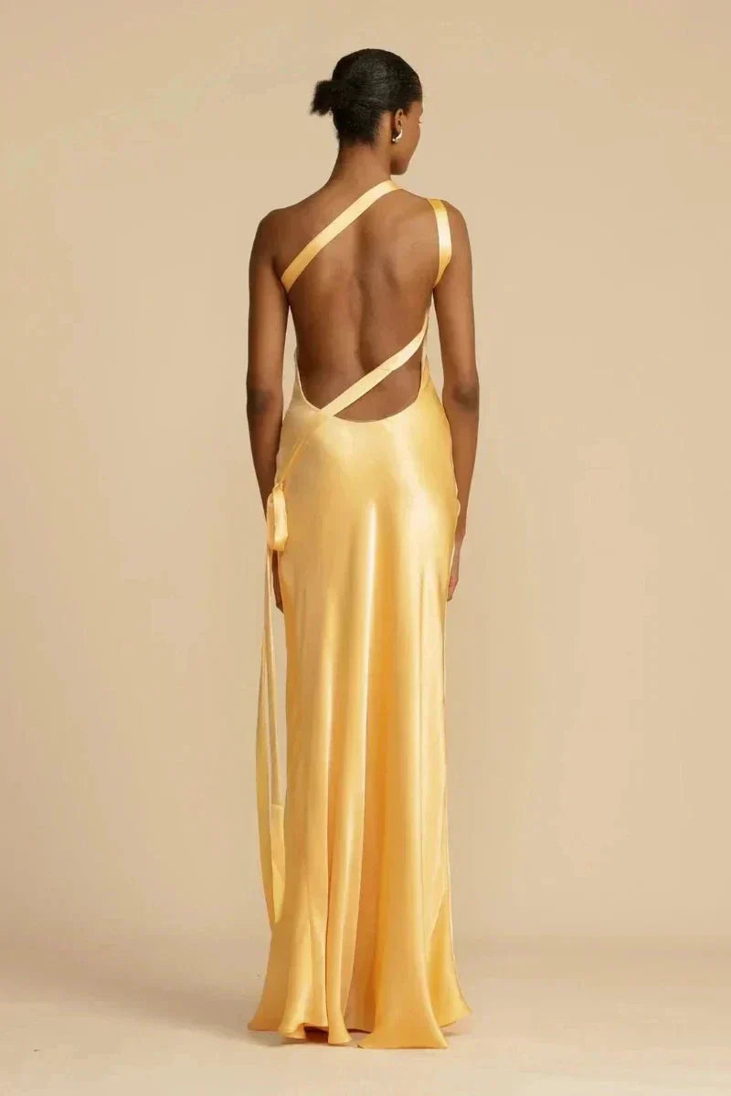 Damen Abendkleid one-shoulder mit Rückenausschnitt | Maxi