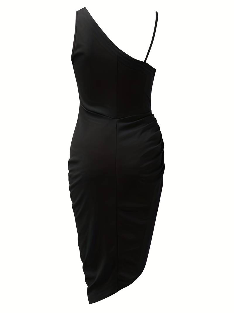 Damen Abendkleid | Drapiertes One-Shoulder Kleid mit Schlitz