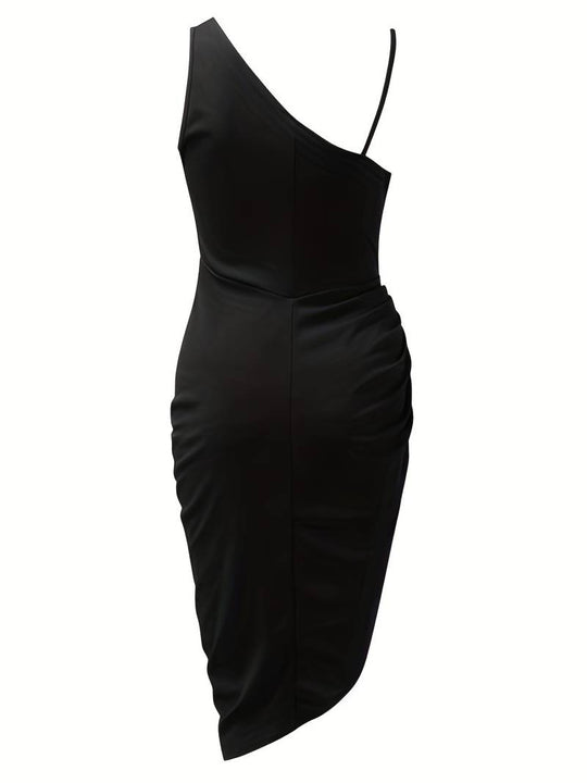 Damen Abendkleid | Drapiertes One-Shoulder Kleid mit Schlitz