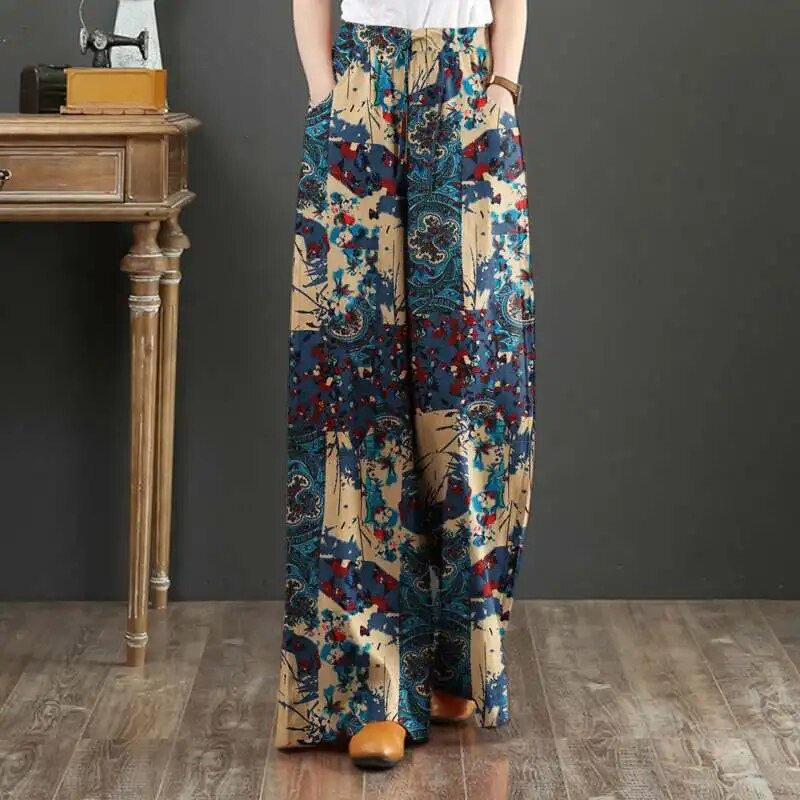 Frieda - Elastische Damenhose Mit Weiten Beinen Im Boho-Stil