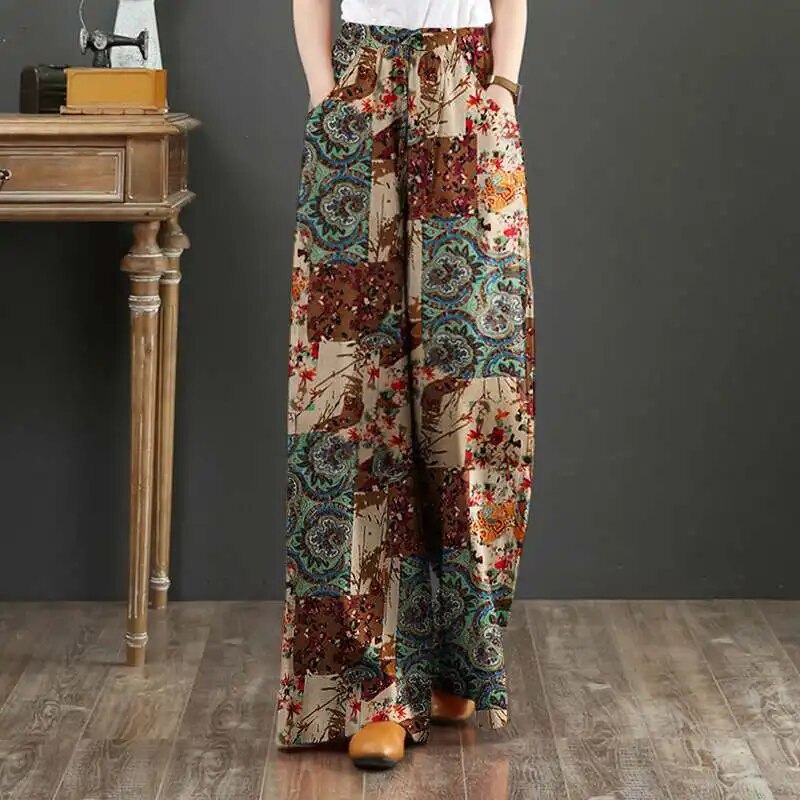 Frieda - Elastische Damenhose Mit Weiten Beinen Im Boho-Stil