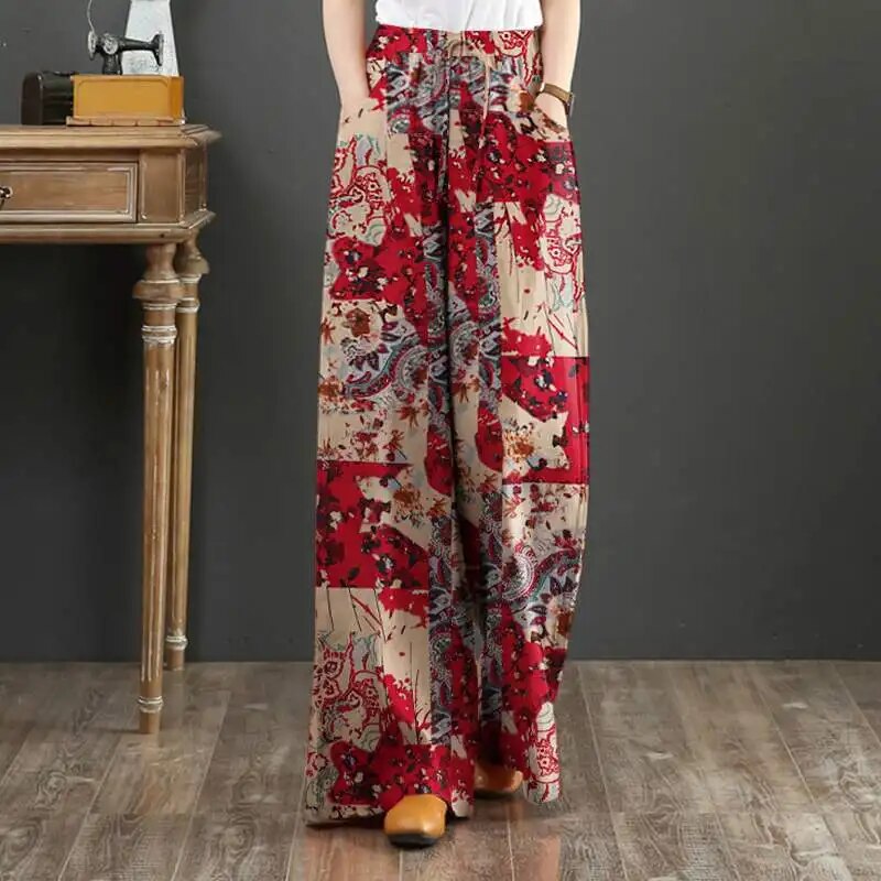 Frieda - Elastische Damenhose Mit Weiten Beinen Im Boho-Stil