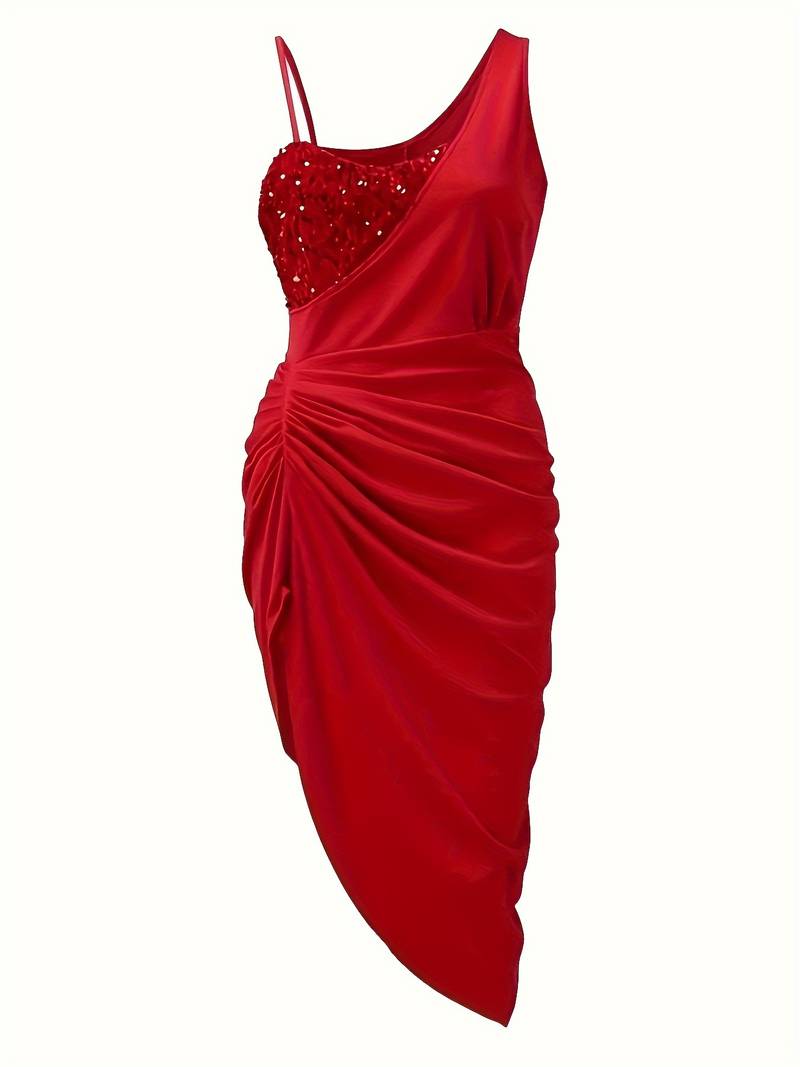 Damen Abendkleid | Drapiertes One-Shoulder Kleid mit Schlitz