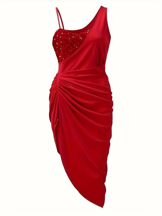 Damen Abendkleid | Drapiertes One-Shoulder Kleid mit Schlitz