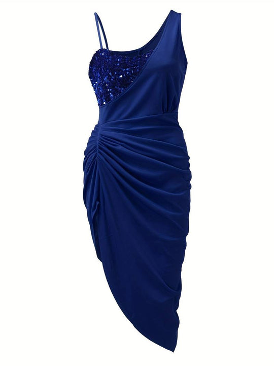 Damen Abendkleid | Drapiertes One-Shoulder Kleid mit Schlitz