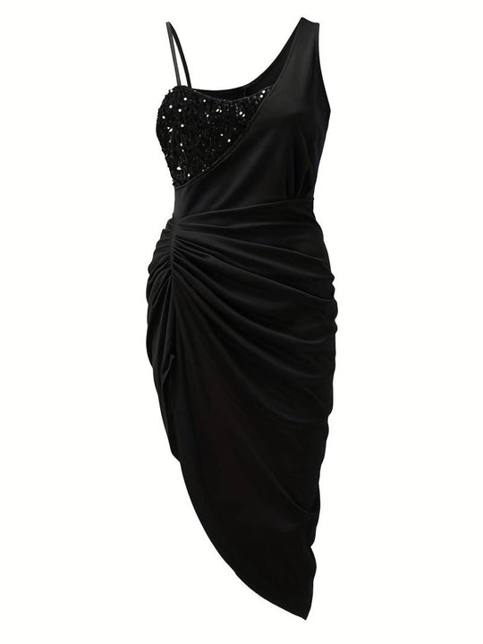Damen Abendkleid | Drapiertes One-Shoulder Kleid mit Schlitz