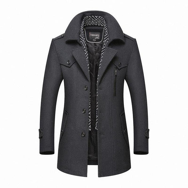Mantel Herren Winterjacke | Stehkragen mit Reißverschluss und Brusttaschen