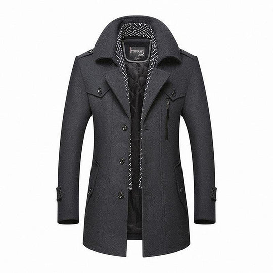 Mantel Herren Winterjacke | Stehkragen mit Reißverschluss und Brusttaschen