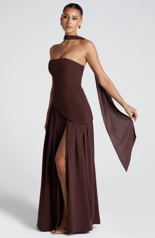 Abendkleid Damen | Schal-Detail Hals Maxi Mit Schlitz