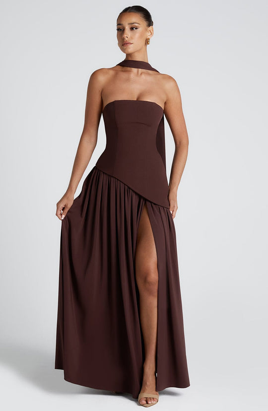 Abendkleid Damen | Schal-Detail Hals Maxi Mit Schlitz