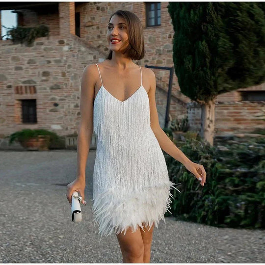 Cocktailkleid Damen Mini | Trägerkleid Mit Fransen