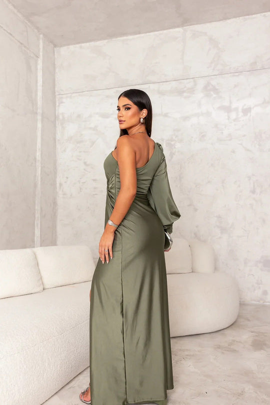 Damen Abendkleid mit einer Schulter und Seitenschlitz | Maxi