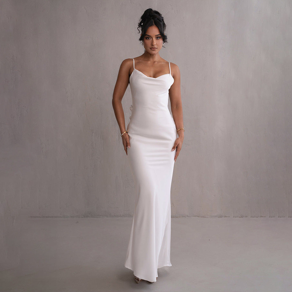 Damen Ballkleid mit geradem Ausschnitt und offenem Rücken | Maxi