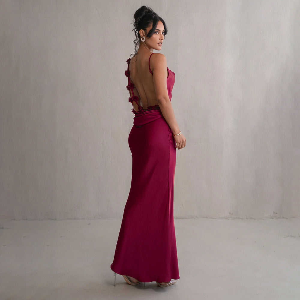 Damen Ballkleid mit geradem Ausschnitt und offenem Rücken | Maxi